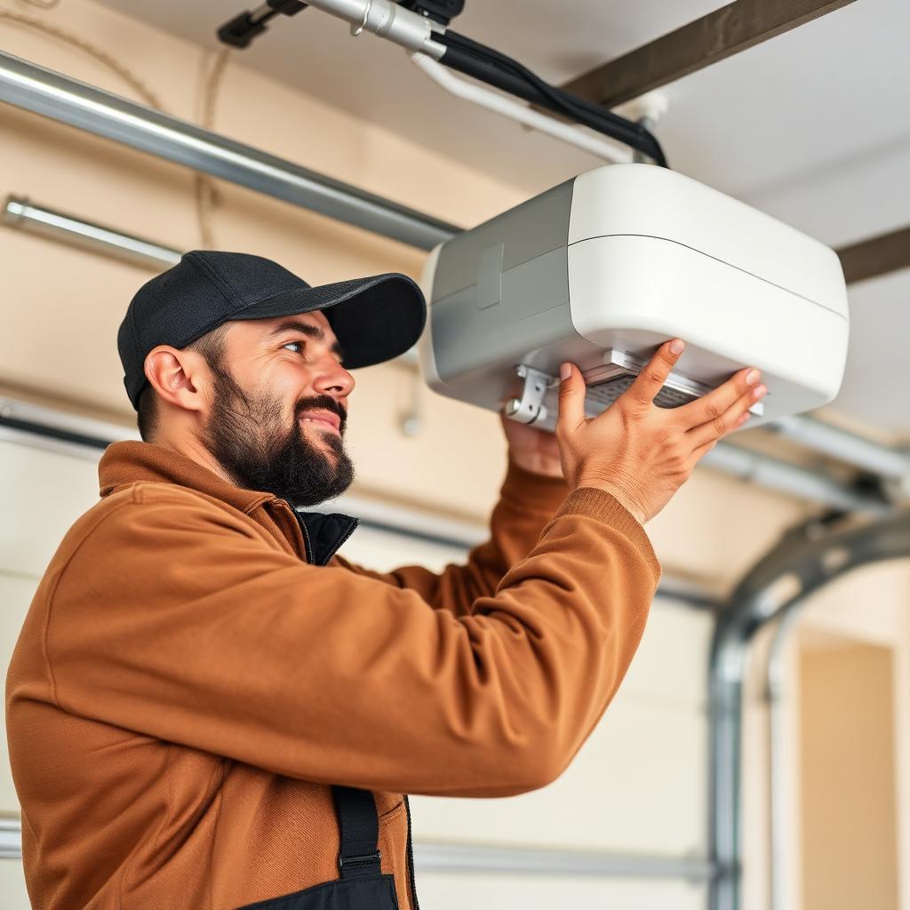 Experienced Wilbur Garage Doors technician adjusting a garage door opener motor with professional expertise
